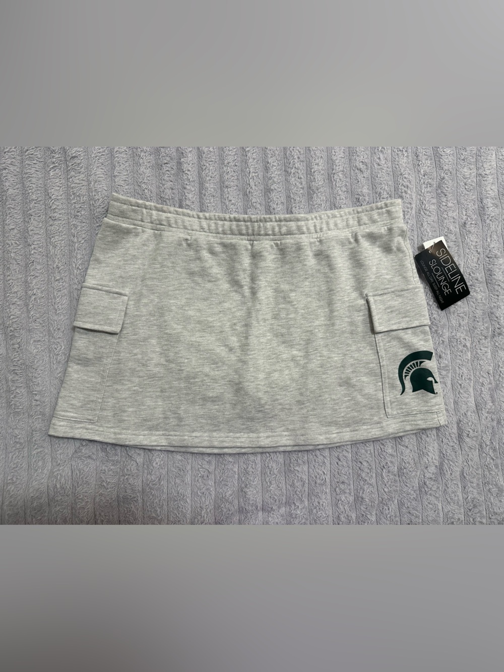 Sidelne Sport Heather Gray Mini Skirt with Green Spartan Accent